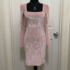 Gobles Pink Sexy Mini Velvet Party‎ Dress Bodycon Long Sleeve Women's Size Small